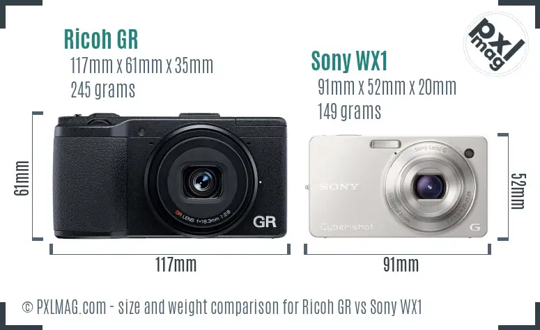 Ricoh GR vs Sony WX1 size comparison