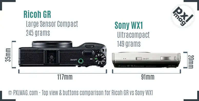 Ricoh GR vs Sony WX1 top view buttons comparison