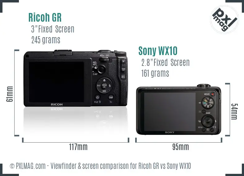 Ricoh GR vs Sony WX10 Screen and Viewfinder comparison