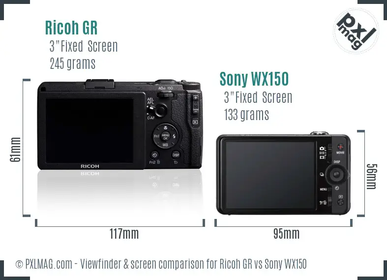 Ricoh GR vs Sony WX150 Screen and Viewfinder comparison