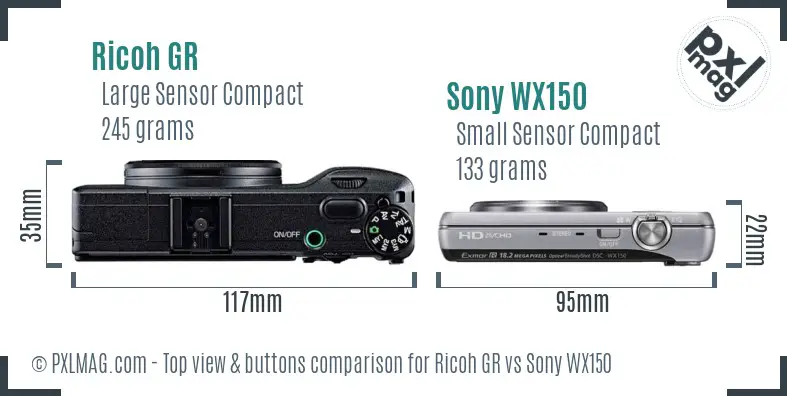 Ricoh GR vs Sony WX150 top view buttons comparison