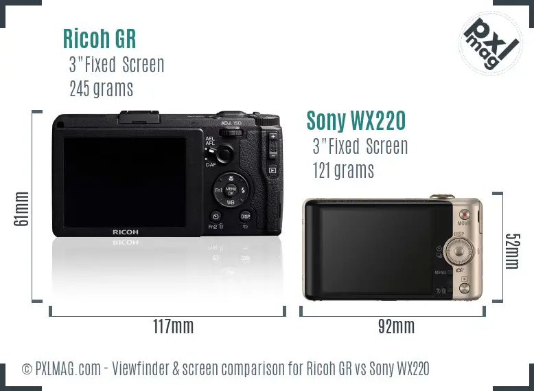 Ricoh GR vs Sony WX220 Screen and Viewfinder comparison