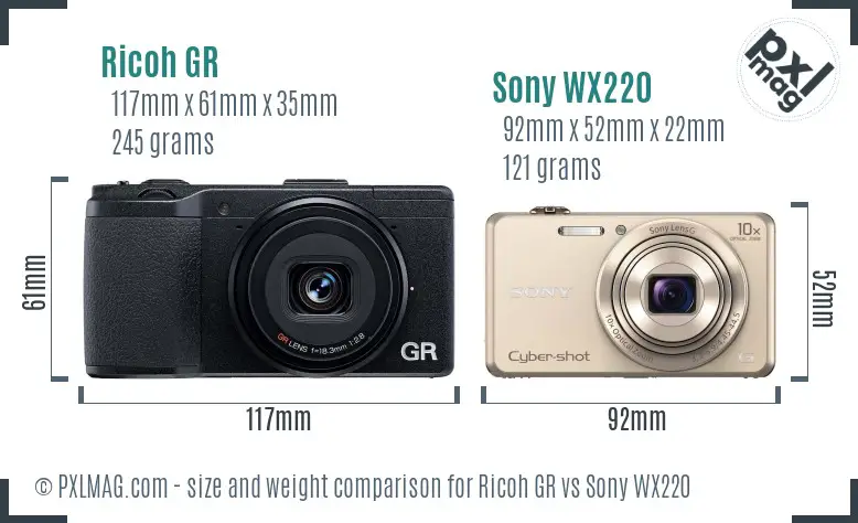 Ricoh GR vs Sony WX220 size comparison