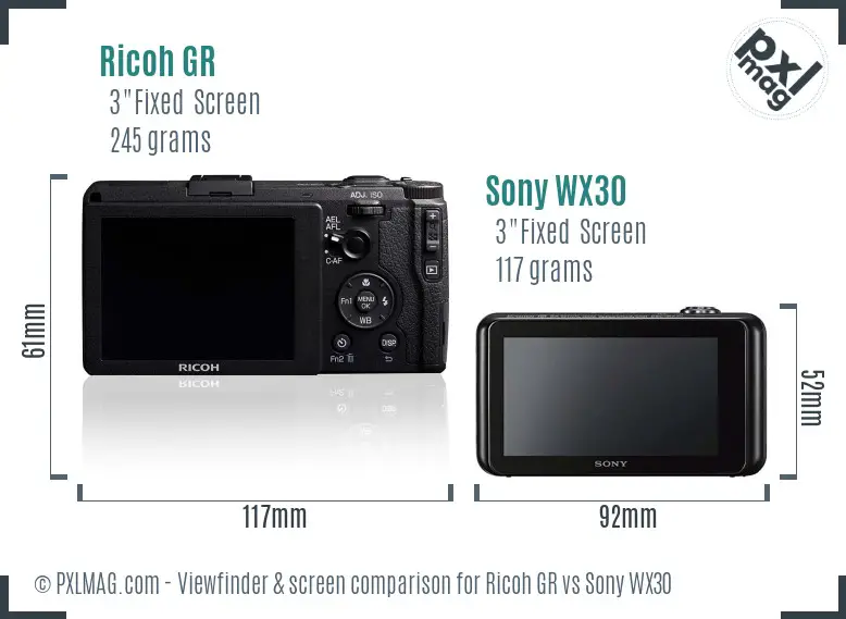 Ricoh GR vs Sony WX30 Screen and Viewfinder comparison