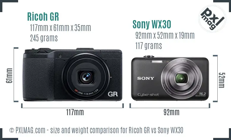 Ricoh GR vs Sony WX30 size comparison