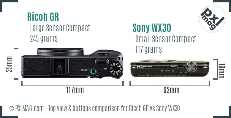 Ricoh GR vs Sony WX30 top view buttons comparison