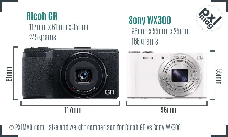 Ricoh GR vs Sony WX300 size comparison
