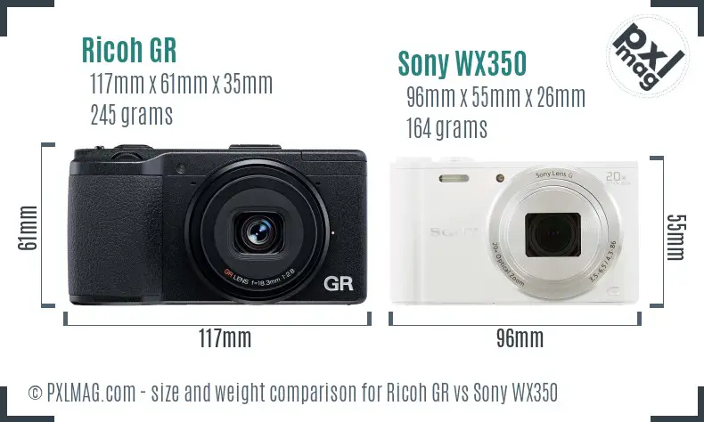 Ricoh GR vs Sony WX350 size comparison