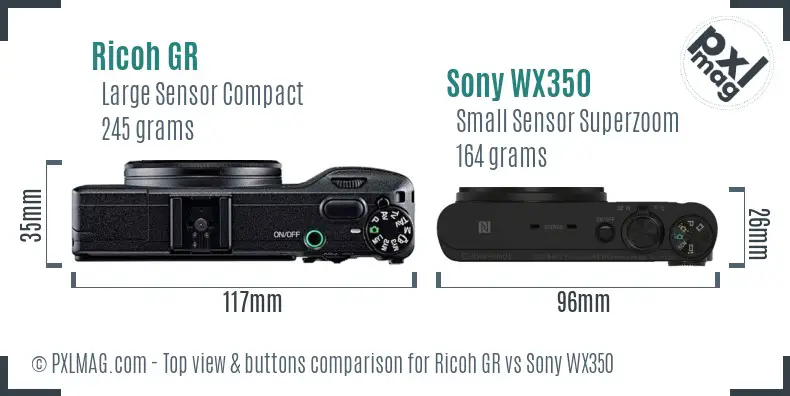 Ricoh GR vs Sony WX350 top view buttons comparison