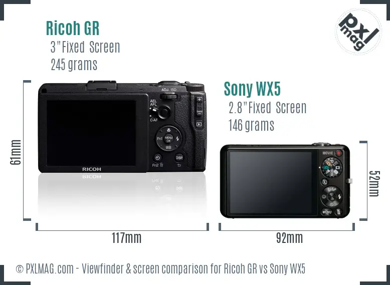 Ricoh GR vs Sony WX5 Screen and Viewfinder comparison