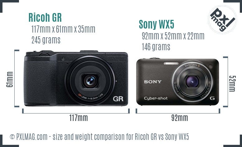 Ricoh GR vs Sony WX5 size comparison