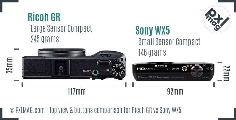 Ricoh GR vs Sony WX5 top view buttons comparison