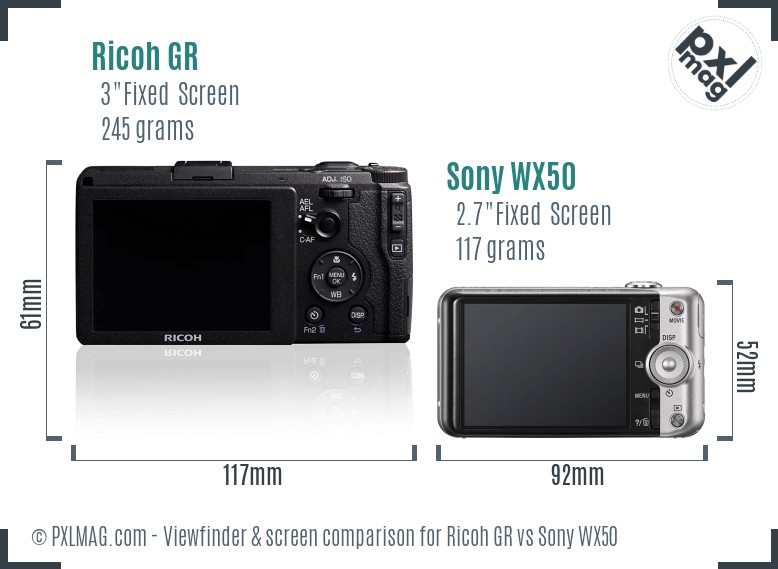 Ricoh GR vs Sony WX50 Screen and Viewfinder comparison