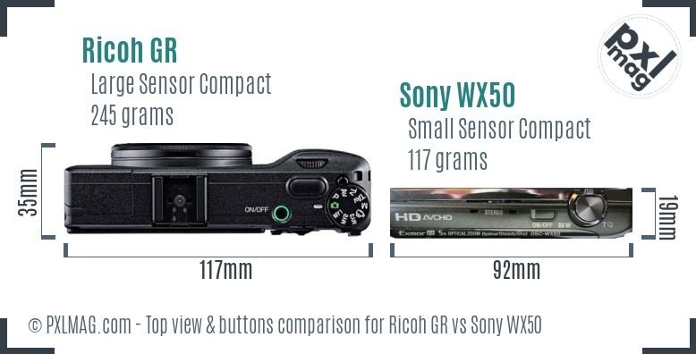 Ricoh GR vs Sony WX50 top view buttons comparison
