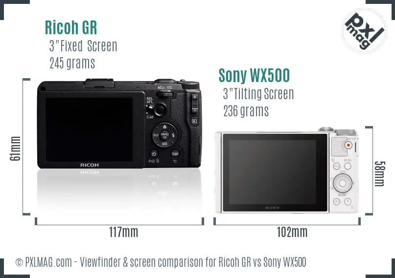 Ricoh GR vs Sony WX500 Screen and Viewfinder comparison