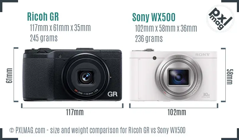Ricoh GR vs Sony WX500 size comparison