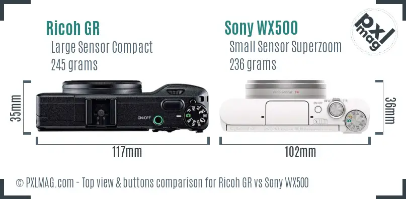 Ricoh GR vs Sony WX500 top view buttons comparison