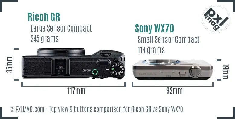 Ricoh GR vs Sony WX70 top view buttons comparison
