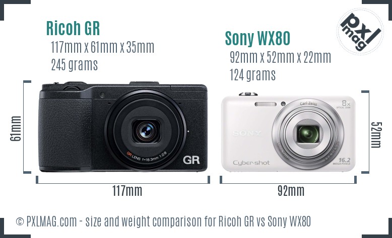 Ricoh GR vs Sony WX80 size comparison