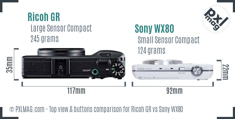 Ricoh GR vs Sony WX80 top view buttons comparison