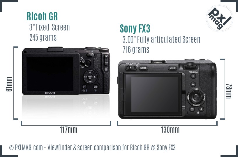 Ricoh GR vs Sony FX3 Screen and Viewfinder comparison