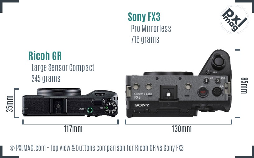 Ricoh GR vs Sony FX3 top view buttons comparison