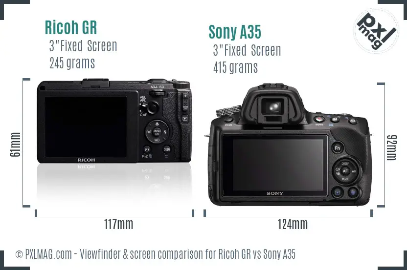 Ricoh GR vs Sony A35 Screen and Viewfinder comparison