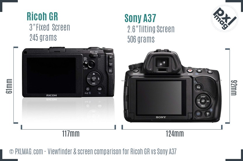 Ricoh GR vs Sony A37 Screen and Viewfinder comparison