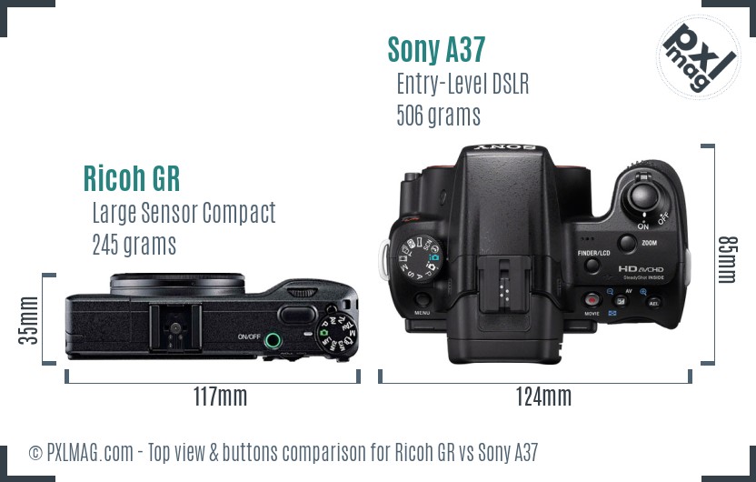 Ricoh GR vs Sony A37 top view buttons comparison