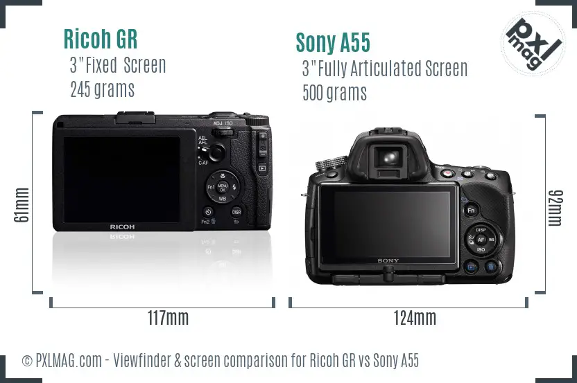 Ricoh GR vs Sony A55 Screen and Viewfinder comparison