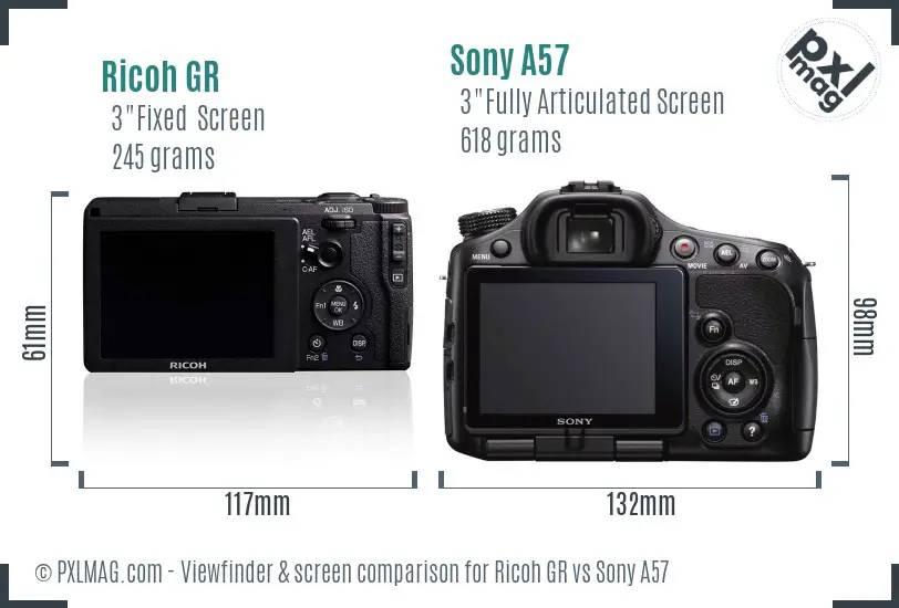 Ricoh GR vs Sony A57 Screen and Viewfinder comparison