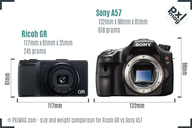 Ricoh GR vs Sony A57 size comparison