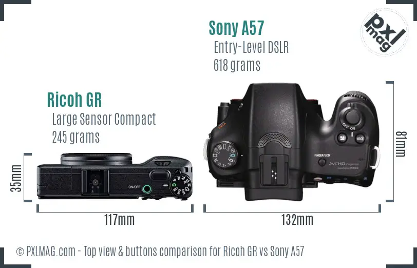 Ricoh GR vs Sony A57 top view buttons comparison
