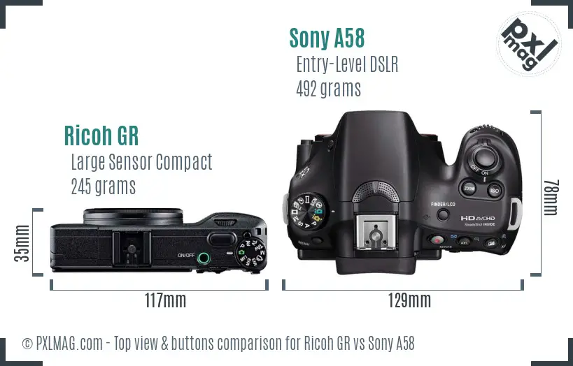 Ricoh GR vs Sony A58 top view buttons comparison