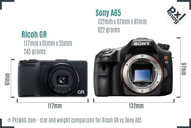 Ricoh GR vs Sony A65 size comparison
