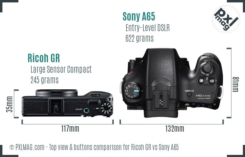 Ricoh GR vs Sony A65 top view buttons comparison