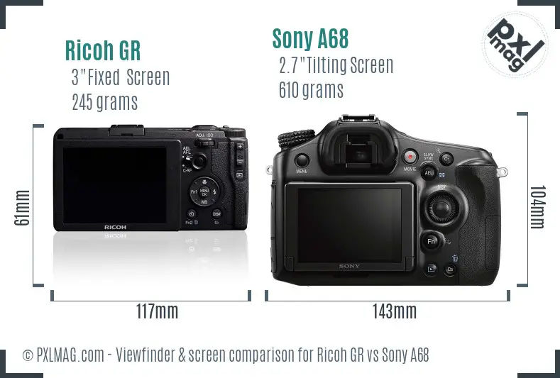 Ricoh GR vs Sony A68 Screen and Viewfinder comparison