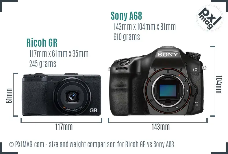 Ricoh GR vs Sony A68 size comparison