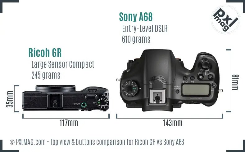 Ricoh GR vs Sony A68 top view buttons comparison