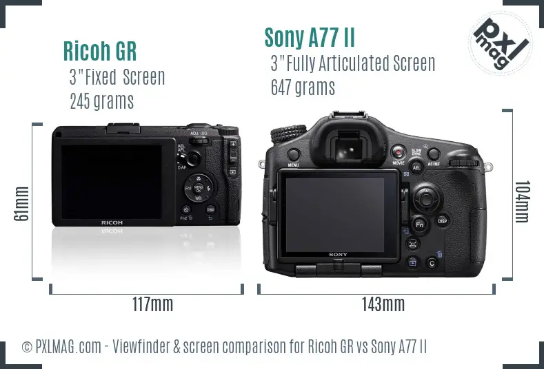 Ricoh GR vs Sony A77 II Screen and Viewfinder comparison