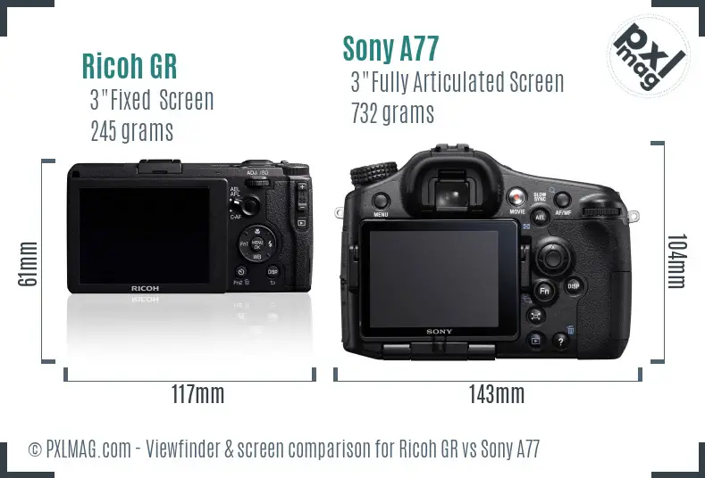 Ricoh GR vs Sony A77 Screen and Viewfinder comparison