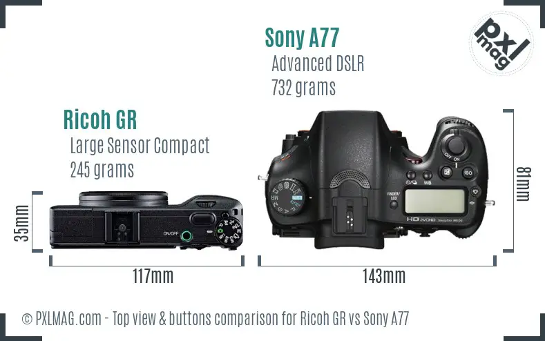 Ricoh GR vs Sony A77 top view buttons comparison