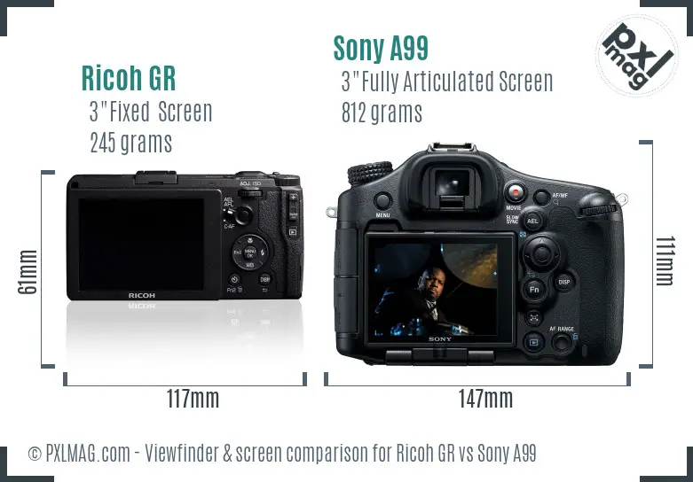 Ricoh GR vs Sony A99 Screen and Viewfinder comparison