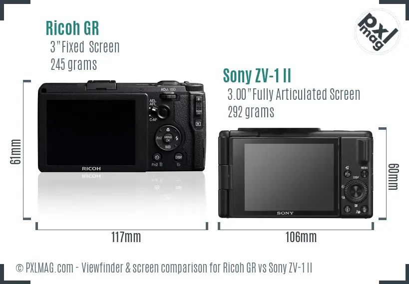 Ricoh GR vs Sony ZV-1 II Screen and Viewfinder comparison