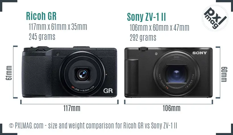 Ricoh GR vs Sony ZV-1 II size comparison