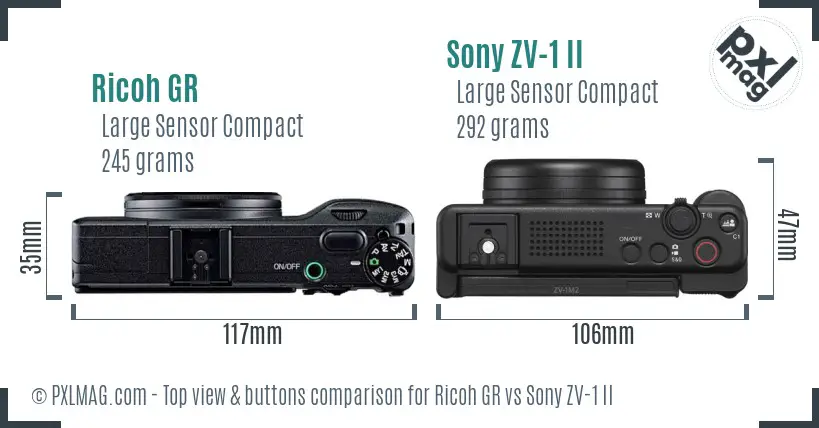 Ricoh GR vs Sony ZV-1 II top view buttons comparison