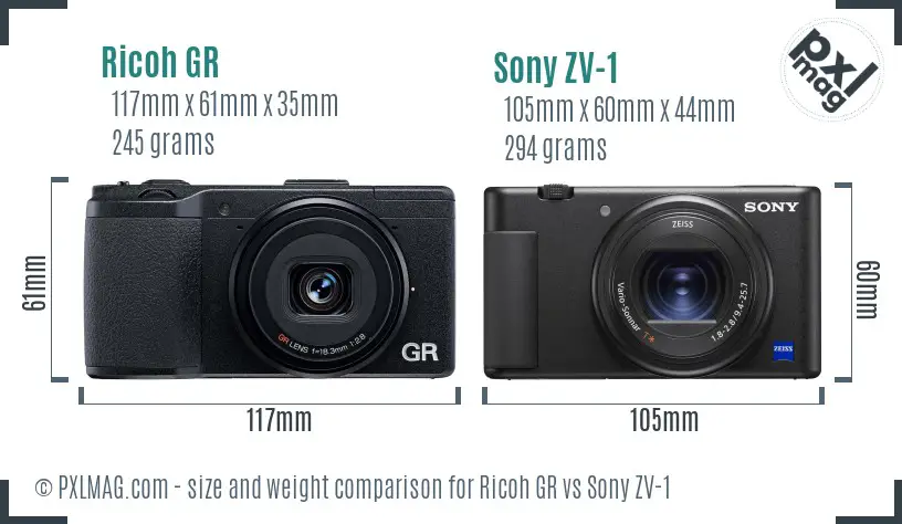 Ricoh GR vs Sony ZV-1 size comparison