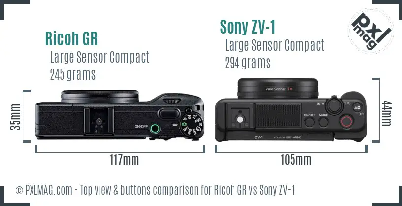 Ricoh GR vs Sony ZV-1 top view buttons comparison