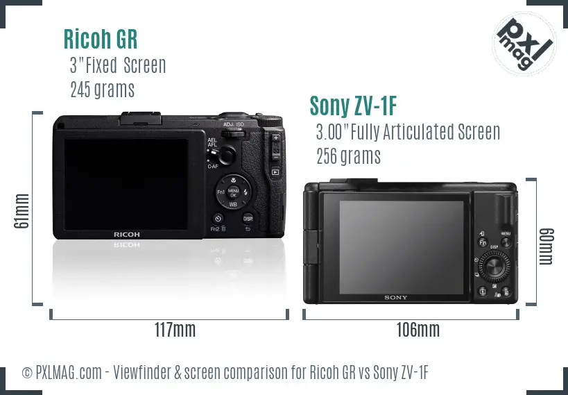 Ricoh GR vs Sony ZV-1F Screen and Viewfinder comparison