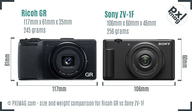 Ricoh GR vs Sony ZV-1F size comparison